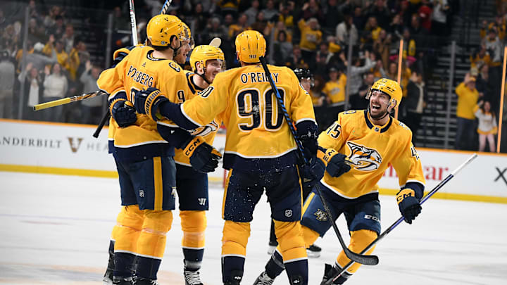 Jan 13, 2024; Nashville, Tennessee, USA; Nashville Predators defenseman Alexandre Carrier (45)