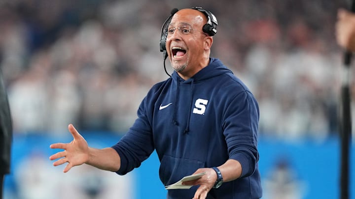 Penn State Nittany Lions head coach James Franklin reacts to a play in the Fiesta Bowl against the Boise State Broncos.
