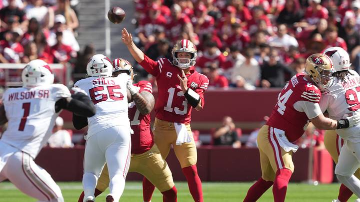 Sep 27, 2026; Santa Clara, California, USA; San Francisco 49ers quarterback Brock Purdy (13) throws a pass against the Arizona Cardinals during the second quarter at Levi's Stadium. Mandatory Credit: Darren Yamashita-Imagn Images Sep 27, 2026; Santa Clara, California, USA; San Francisco 49ers quarterback Brock Purdy (13) throws a pass against the Arizona Cardinals during the second quarter at Levi's Stadium. Mandatory Credit: Darren Yamashita-Imagn Images