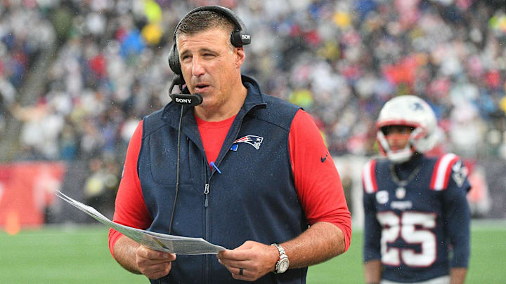 Sep 7, 2025; Foxborough, Massachusetts, USA; New England Patriots head coach Mike Vrabel during the second half at Gillette Stadium.