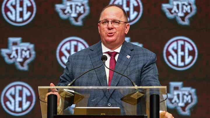 Jul 17, 2025; Atlanta, GA, USA; Texas A&M Aggies head coach Mike Elko talks to the media during the SEC Media Days at Omni Atlanta Hotel. Mandatory Credit: Jordan Godfree-Imagn Images Jul 17, 2025; Atlanta, GA, USA; Texas A&M Aggies head coach Mike Elko talks to the media during the SEC Media Days at Omni Atlanta Hotel. Mandatory Credit: Jordan Godfree-Imagn Images