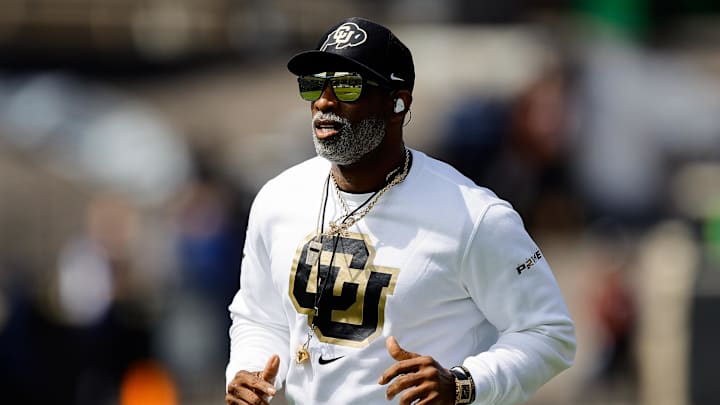 Apr 19, 2025; Boulder, CO, USA; Colorado Buffaloes head coach Deion Sanders before the spring game at Folsom Field. Mandatory Credit: Isaiah J. Downing-Imagn Images