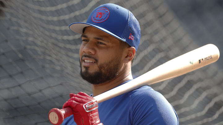 Aug 26, 2023; Pittsburgh, Pennsylvania, USA; Chicago Cubs third baseman Jeimer Candelario (9) waits