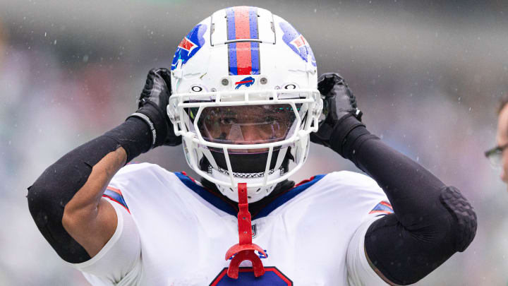 Nov 26, 2023; Philadelphia, Pennsylvania, USA; Buffalo Bills safety Damar Hamlin (3) takes the field for action against the Philadelphia Eagles at Lincoln Financial Field. Mandatory Credit: Bill Streicher-USA TODAY Sports