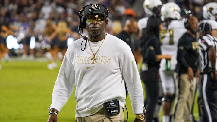 Oct 4, 2025; Fort Worth, Texas, USA; Colorado Buffaloes head coach Deion Sanders on the sidelines during the first half against the TCU Horned Frogs at Amon G. Carter Stadium. Mandatory Credit: Raymond Carlin III-Imagn Images Oct 4, 2025; Fort Worth, Texas, USA; Colorado Buffaloes head coach Deion Sanders on the sidelines during the first half against the TCU Horned Frogs at Amon G. Carter Stadium. Mandatory Credit: Raymond Carlin III-Imagn Images