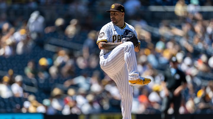 Sep 3, 2025; San Diego, California, USA; San Diego Padres starting pitcher Nestor Cortes (65) throws a pitch during the first inning against the Baltimore Orioles at Petco Park. Mandatory Credit: David Frerker-Imagn Images