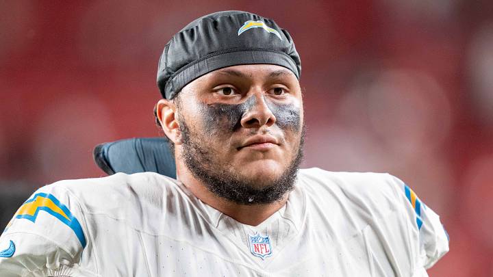 August 23, 2025; Santa Clara, California, USA; Los Angeles Chargers guard Branson Taylor (71) after the game against the San Francisco 49ers at Levi's Stadium. Mandatory Credit: Kyle Terada-Imagn Images