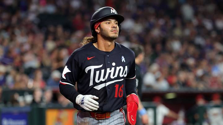 Jun 21, 2026; Phoenix, Arizona, USA; Minnesota Twins outfielder Austin Martin against the Arizona Diamondbacks at Chase Field. Mandatory Credit: Mark J. Rebilas-Imagn Images