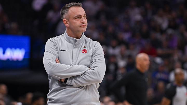 Jan 21, 2026; Sacramento, California, USA; Toronto Raptors Head Coach Darko Rajakovic looks on during the second quarter of the game against the Sacramento Kings at Golden 1 Center. Mandatory Credit: Ed Szczepanski-Imagn Images Jan 21, 2026; Sacramento, California, USA; Toronto Raptors Head Coach Darko Rajakovic looks on during the second quarter of the game against the Sacramento Kings at Golden 1 Center. Mandatory Credit: Ed Szczepanski-Imagn Images