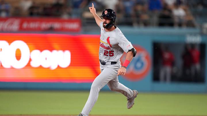 Sep 1, 2026; Los Angeles, California, USA; St. Louis Cardinals outfielder Thomas Saggese (25) celebrates after hitting a home run during the fifth inning against the Los Angeles Dodgers at Dodger Stadium. Mandatory Credit: Kirby Lee-Imagn Images Sep 1, 2026; Los Angeles, California, USA; St. Louis Cardinals outfielder Thomas Saggese (25) celebrates after hitting a home run during the fifth inning against the Los Angeles Dodgers at Dodger Stadium. Mandatory Credit: Kirby Lee-Imagn Images