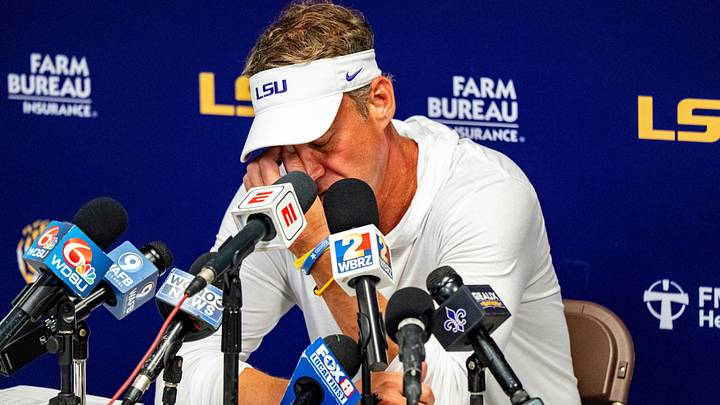 LSU head coach Lane Kiffin scratches his face while answering questions during a press conference after a college football game between Ole Miss and LSU at Vaught Hemingway Stadium in Oxford, Miss., on Saturday, Sept. 19, 2026. Ole Miss defeated LSU 32-24. LSU head coach Lane Kiffin scratches his face while answering questions during a press conference after a college football game between Ole Miss and LSU at Vaught Hemingway Stadium in Oxford, Miss., on Saturday, Sept. 19, 2026. Ole Miss defeated LSU 32-24.