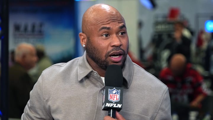 Feb 4, 2026; San Francisco, CA, USA; Carolina Panthers former receiver Steve Smith Sr. on the NFL Network set at the Super Bowl LX media center at the Moscone Center. Mandatory Credit: Kirby Lee-Imagn Images