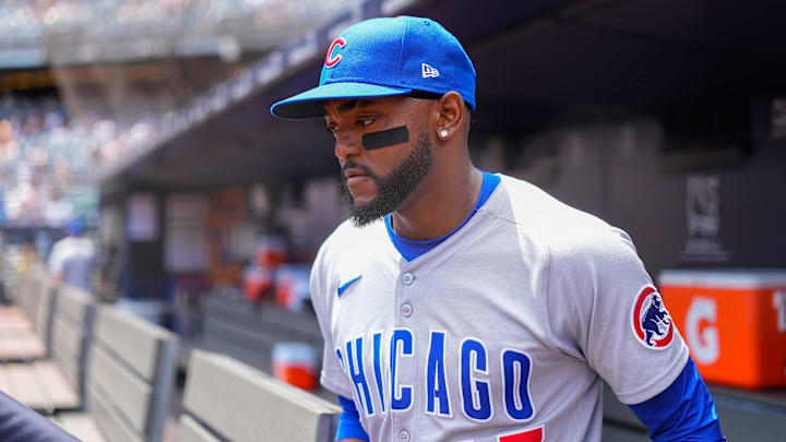 Jul 13, 2025; Bronx, New York, USA; Chicago Cubs third baseman Vidal Brujan (17) prior to the game against the New York Yankees at Yankee Stadium. Mandatory Credit: Gregory Fisher-Imagn Images Jul 13, 2025; Bronx, New York, USA; Chicago Cubs third baseman Vidal Brujan (17) prior to the game against the New York Yankees at Yankee Stadium. Mandatory Credit: Gregory Fisher-Imagn Images