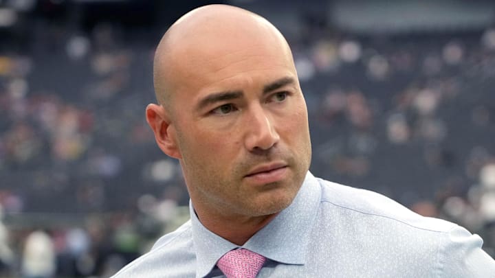 Aug 14, 2022; Paradise, Nevada, USA; Ben Leber on the sidelines during the game between the Las Vegas Raiders and the Minnesota Vikings at Allegiant Stadium.