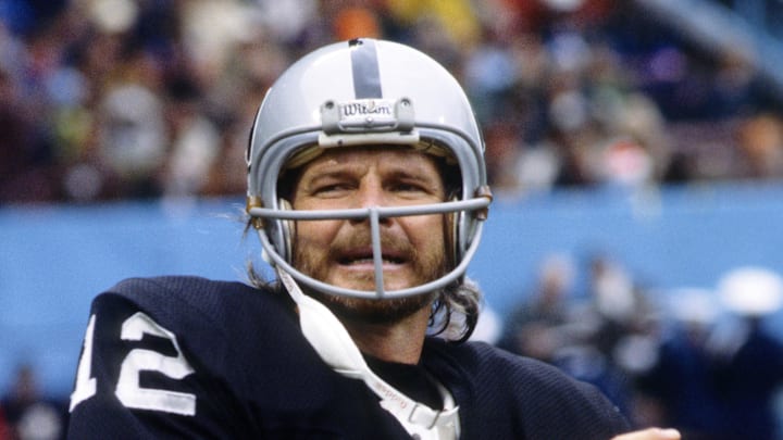 Oct 1977; Unknown location, USA; FILE PHOTO; Oakland Raiders quarterback Ken Stabler (12) prior to a game during the 1977 season. Mandatory Credit: Malcolm Emmons-Imagn Images