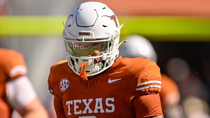 Oct 11, 2025; Dallas, Texas, USA; Texas Longhorns linebacker Anthony Hill Jr. (0) looks on during the game between the Texas Longhorns and the Oklahoma Sooners at the Cotton Bowl.