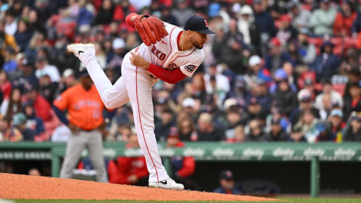 May 3, 2026; Boston, Massachusetts, USA; Boston Red Sox relief pitcher Jovani Moran (47) pitches against the Houston Astros during the seventh inning at Fenway Park. Mandatory Credit: Eric Canha-Imagn Images