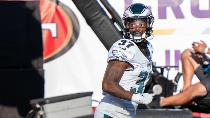 October 4, 2020; Santa Clara, California, USA; Philadelphia Eagles defensive back Grayland Arnold (37) before the game against the San Francisco 49ers at Levi's Stadium. Mandatory Credit: Kyle Terada-Imagn Images