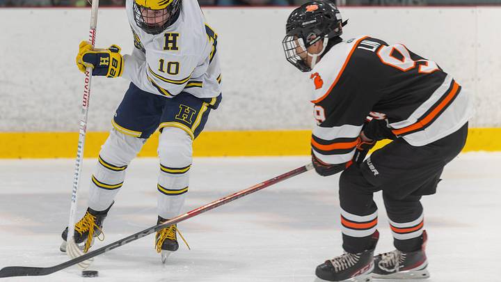 Hartland's Ian Evans (10) moves the puck against Northville's Ryan Lin Tuesday, Dec. 10, 2024 Hartland's Ian Evans (10) moves the puck against Northville's Ryan Lin Tuesday, Dec. 10, 2024