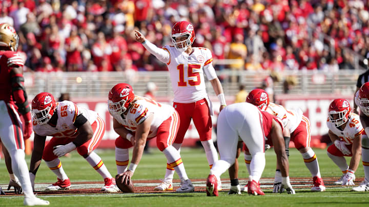 Oct 23, 2022; Santa Clara, California, USA; Kansas City Chiefs quarterback Patrick Mahomes (15)