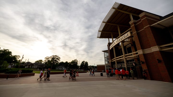Jun 2, 2024; Stillwater, OK, USA; Oklahoma State and Florida enter the stadium before a late start at a NCAA regional baseball game at O'Brate Stadium. Mandatory Credit: Mitch Alcala-The Oklahoman Jun 2, 2024; Stillwater, OK, USA; Oklahoma State and Florida enter the stadium before a late start at a NCAA regional baseball game at O'Brate Stadium. Mandatory Credit: Mitch Alcala-The Oklahoman
