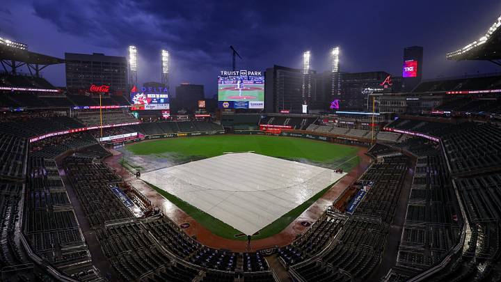 A rain delay is happening at Truist Park A rain delay is happening at Truist Park