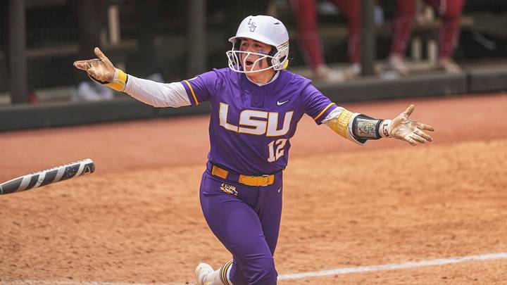 Former LSU catcher Maci Bergeron (12) reacts during the game against Oklahoma at Jack Turner Stadium. Mandatory Credit: Dale Zanine-Imagn Images Former LSU catcher Maci Bergeron (12) reacts during the game against Oklahoma at Jack Turner Stadium. Mandatory Credit: Dale Zanine-Imagn Images