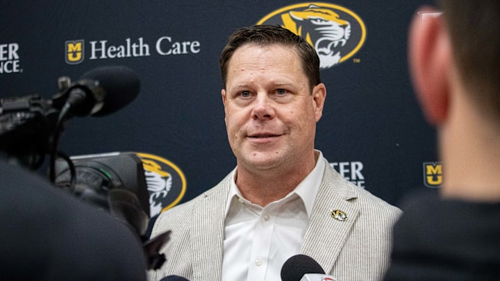 Missouri athletic director Laird Veatch speaks during a press conference inside Mizzou Arena on March 31, 2025 in Columbia, Mo.