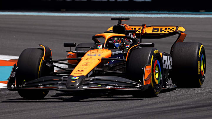 May 4, 2024; Miami Gardens, Florida, USA; McLaren driver Oscar Piastri (81) during the F1 Sprint Race at Miami International Autodrome. Mandatory Credit: Peter Casey-USA TODAY Sports May 4, 2024; Miami Gardens, Florida, USA; McLaren driver Oscar Piastri (81) during the F1 Sprint Race at Miami International Autodrome. Mandatory Credit: Peter Casey-USA TODAY Sports
