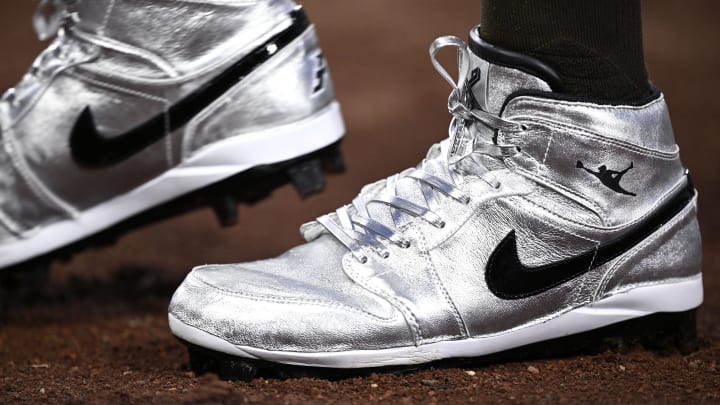 Fernando Tatis Jr. wears the custom Air Jordan 1 "Platino."