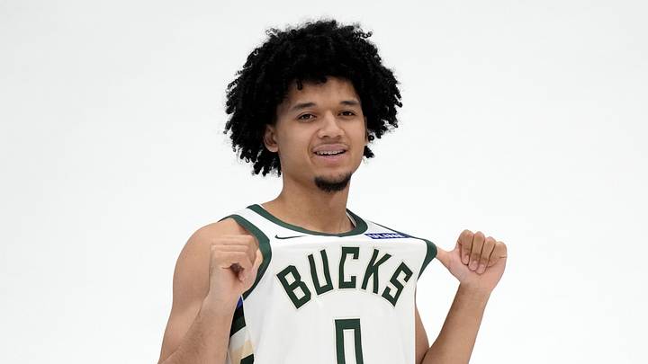 Sep 28, 2026; Milwaukee, WI, USA; Milwaukee Bucks guard Brayden Burries (0) poses for a photo during media day. Mandatory Credit: Michael McLoone-Imagn Images