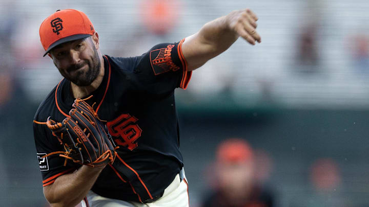 Mar 24, 2025; San Francisco, California, USA; San Francisco Giants starting pitcher Robbie Ray (38) delivers a pitch against the Detroit Tigers during the first inning at Oracle Park. Mandatory Credit: D. Ross Cameron-Imagn Images Mar 24, 2025; San Francisco, California, USA; San Francisco Giants starting pitcher Robbie Ray (38) delivers a pitch against the Detroit Tigers during the first inning at Oracle Park. Mandatory Credit: D. Ross Cameron-Imagn Images