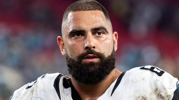 Nov 23, 2025; Glendale, Arizona, USA; Jacksonville Jaguars offensive lineman Patrick Mekari (65) against the Arizona Cardinals at State Farm Stadium. 