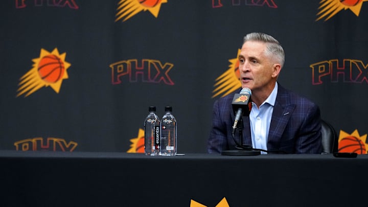 Suns general manager Brian Gregory speaks during his introductory news conference on May 6, 2025, in Phoenix.