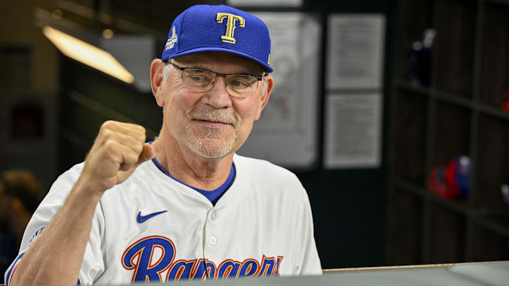 Apr 10, 2024; Arlington, Texas, USA; Texas Rangers manager Bruce Bochy (15) before the game between
