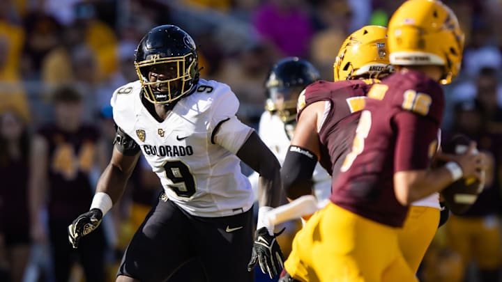 Colorado Buffaloes linebacker Derrick McLendon (9) against the Arizona State Sun Devils at Mountain America Stadium in 2023.
