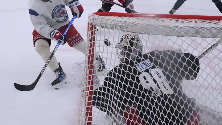 NY Rangers prospect goalie Callum Tung at development camp at the MSG Training Center in Tarrytown July 1, 2025. NY Rangers prospect goalie Callum Tung at development camp at the MSG Training Center in Tarrytown July 1, 2025.