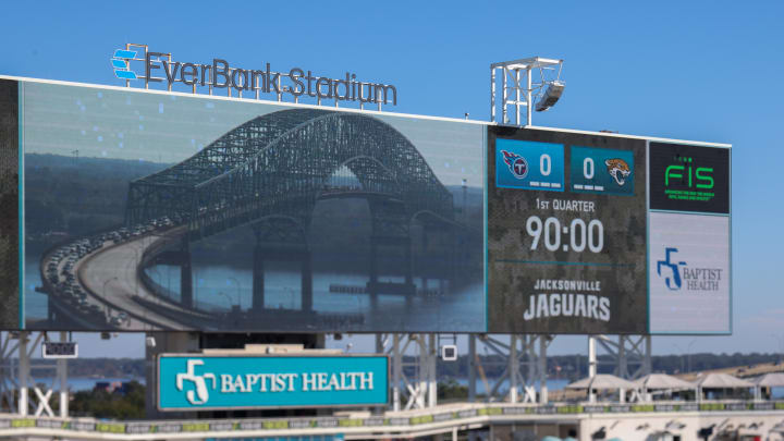 A general view of EverBank Stadium before a game featuring the Tennessee Titans and Jacksonville Jaguars in 2023.