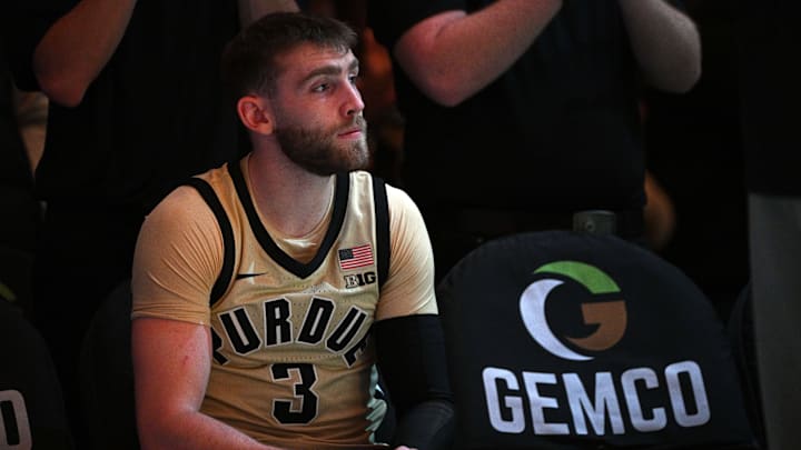 Purdue Boilermakers guard Braden Smith (3) sits on the bench 