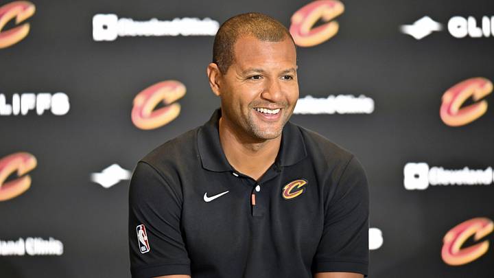 Sep 14, 2022; Cleveland, OH, USA; Cleveland Cavaliers president of basketball operations Koby Altman speaks to the media during an introductory press conference at Rocket Mortgage FieldHouse. Mandatory Credit: David Richard-Imagn Images Sep 14, 2022; Cleveland, OH, USA; Cleveland Cavaliers president of basketball operations Koby Altman speaks to the media during an introductory press conference at Rocket Mortgage FieldHouse. Mandatory Credit: David Richard-Imagn Images