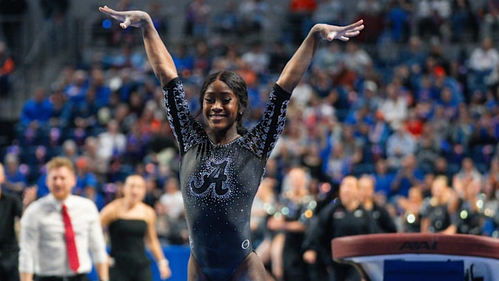 Alabama freshman gymnast Azaraya Ra-Akbar after competing on vault against Florida