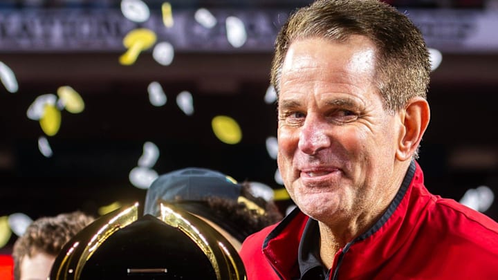 Indiana coach Curt Cignetti smiles after winning the College Football Playoff National Championship over Miami at Hard Rock Stadium in Miami Gardens on Monday, Jan. 19, 2026.
