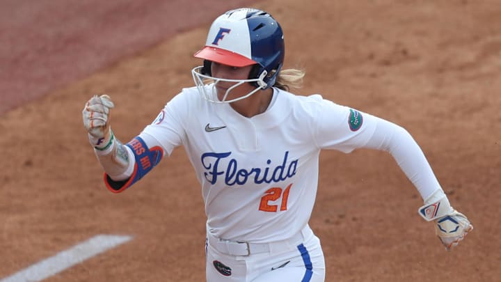 Florida outfielder Taylor Shumaker (21) is tied for the NCAA lead in runs scored (59) after nine weeks of competition. Florida outfielder Taylor Shumaker (21) is tied for the NCAA lead in runs scored (59) after nine weeks of competition.
