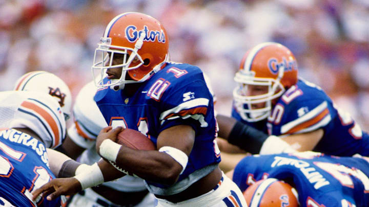 Nov 1994; Gainesville, FL, USA; FILE PHOTO; Florida Gators running back Fred Taylor (21) in action against the Auburn Tigers at Ben Hill Griffin Stadium during the 1994 season. Mandatory Credit: Imagn Images