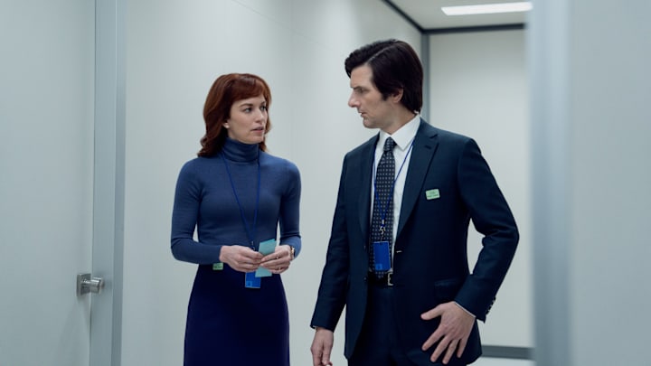 Britt Lower and Adam Scott in Severance