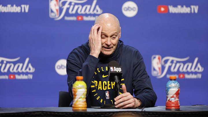 Jun 4, 2025; Oklahoma City, OK, USA; Indiana Pacers head coach Rick Carlisle during NBA Finals Media Day at Paycom Center. Mandatory Credit: Alonzo Adams-Imagn Images