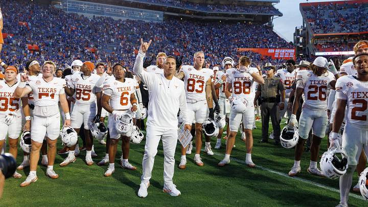 Oct 4, 2025; Gainesville, Florida, USA; Texas Longhorns head coach Steve Sarkisian Oct 4, 2025; Gainesville, Florida, USA; Texas Longhorns head coach Steve Sarkisian