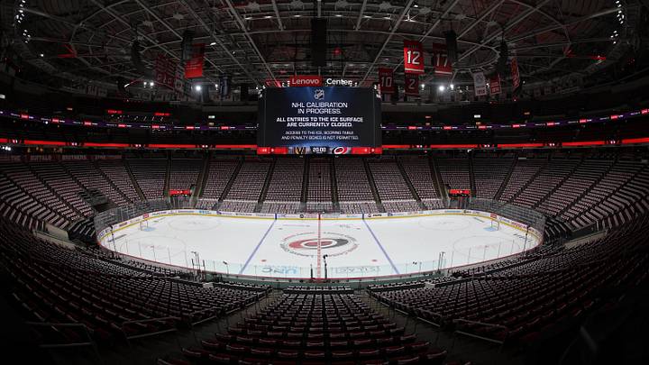 Jun 2, 2026; Raleigh, North Carolina, USA; Overview of the stadium prior to the game between the Carolina Hurricanes and the Vegas Golden Knights in game one of the 2026 Stanley Cup Final at Lenovo Center. Mandatory Credit: Nathan Ray Seebeck-Imagn Images Jun 2, 2026; Raleigh, North Carolina, USA; Overview of the stadium prior to the game between the Carolina Hurricanes and the Vegas Golden Knights in game one of the 2026 Stanley Cup Final at Lenovo Center. Mandatory Credit: Nathan Ray Seebeck-Imagn Images