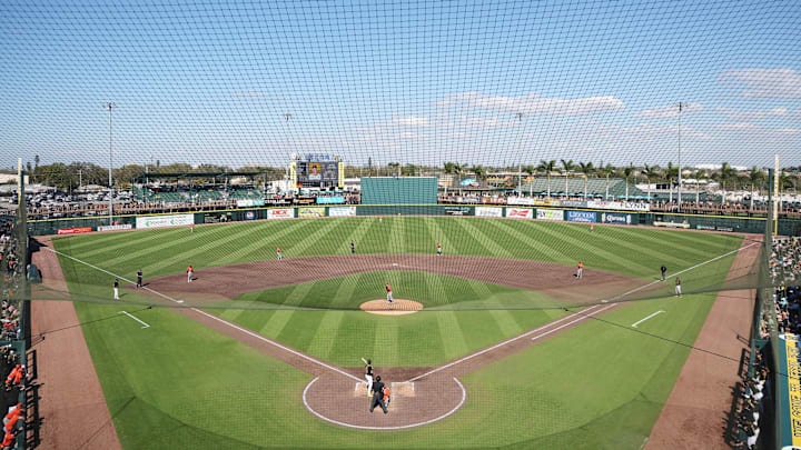 Feb 26, 2025; Bradenton, Florida, USA;  A general view of LECOM Park during the sixth inning where the Baltimore Orioles and Pittsburgh Pirates play a spring training game. Mandatory Credit: Kim Klement Neitzel-Imagn Images