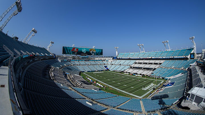 Aug 17, 2024; Jacksonville, Florida, USA; a general view of the stadium before a preseason game between the Jacksonville Jaguars and Tampa Bay Buccaneers at EverBank Stadium. Mandatory Credit: Nathan Ray Seebeck-Imagn Images